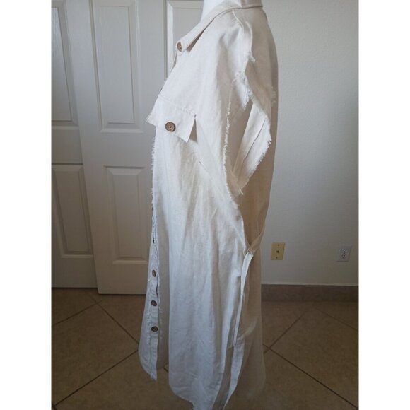 Mlle Gabrille Women's Button Front Shirt Dress Size 2X Cream Belt Collared Boho - Picture 6 of 16